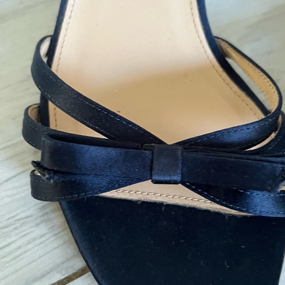 J Crew Navy Blue Satin Bow  Open Toe Anckel Straps Heels 7.5 - Picture 3 of 12